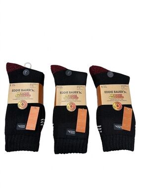 Eddie Bauer Men's Black Athletic Socks with Burgundy Toe - 3 Pack